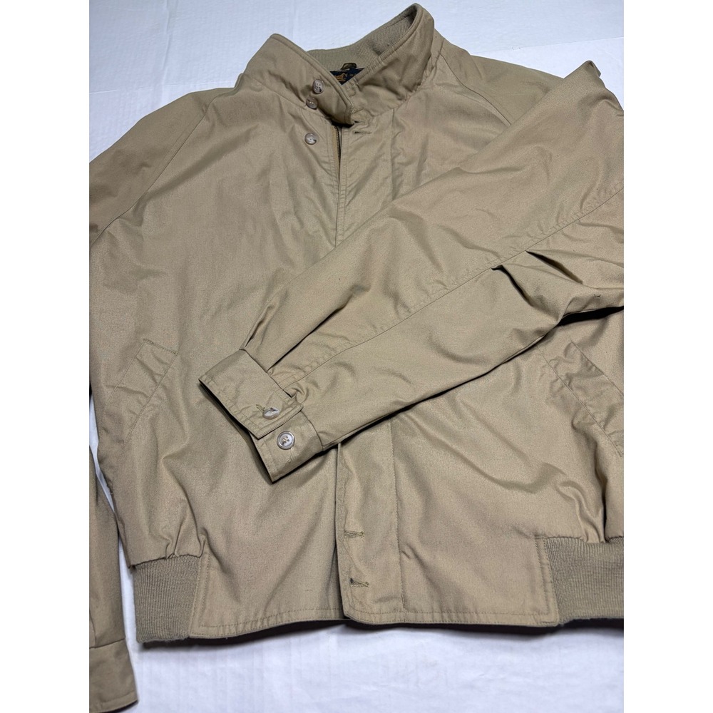 Eddie Bauer Mens XL Tan Harrington Jacket Fly Fishing Lure Print Lining Khaki